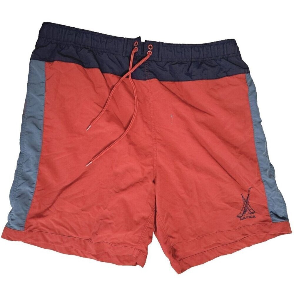 Nautica Men's XL Swim Trunks Colorblock 8" Inseam Elastic/Drawstring Waist